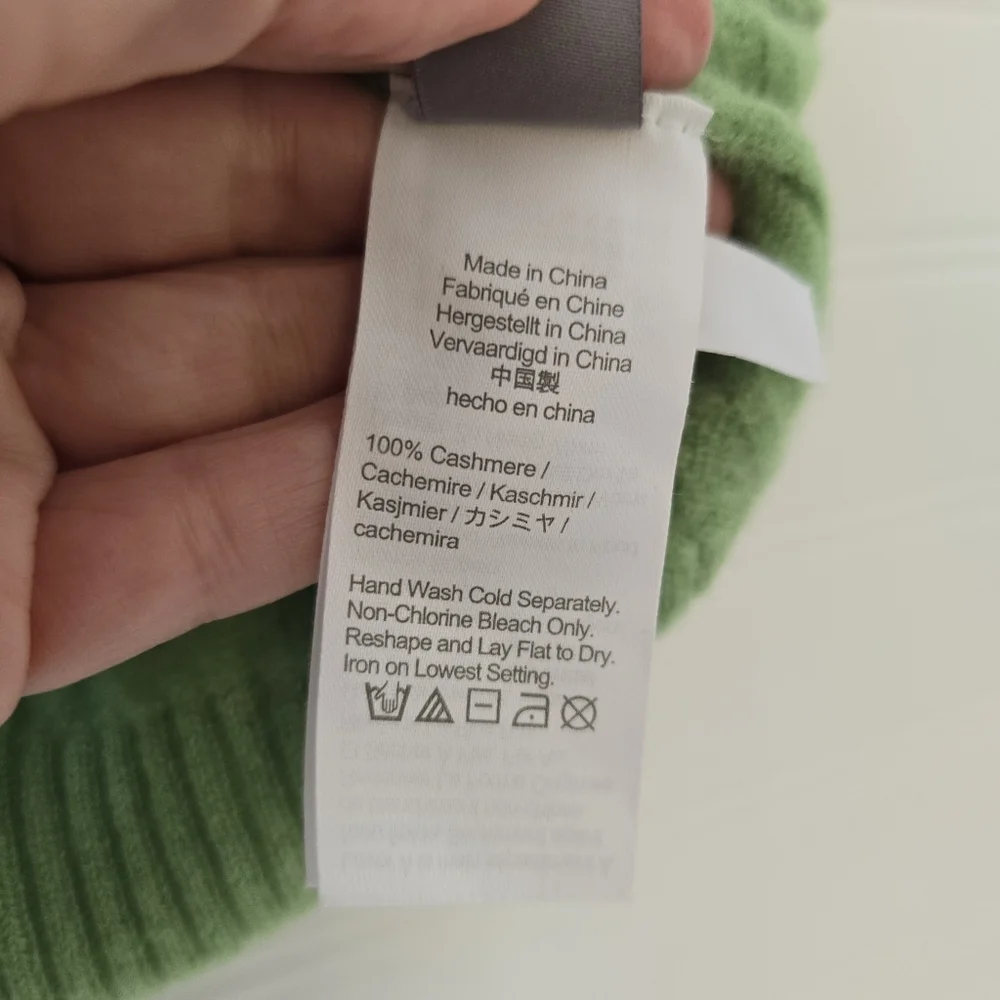 J.Crew 100% Cashmere Cable-Knit Henley T-Shirt Sweater Green XL